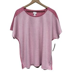 Chicos Women Top Sz 3/XL‎ Space Dye Textured Stripe Dolman Sleeve Pink Tshirt